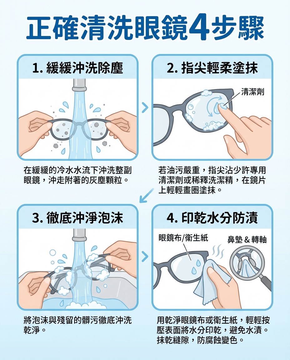 正確清洗眼鏡4步驟 正確清洗眼鏡4步驟