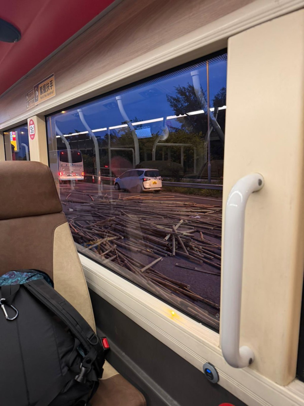 大量竹枝散落青朗公路。網上圖片 大量竹枝散落青朗公路。網上圖片