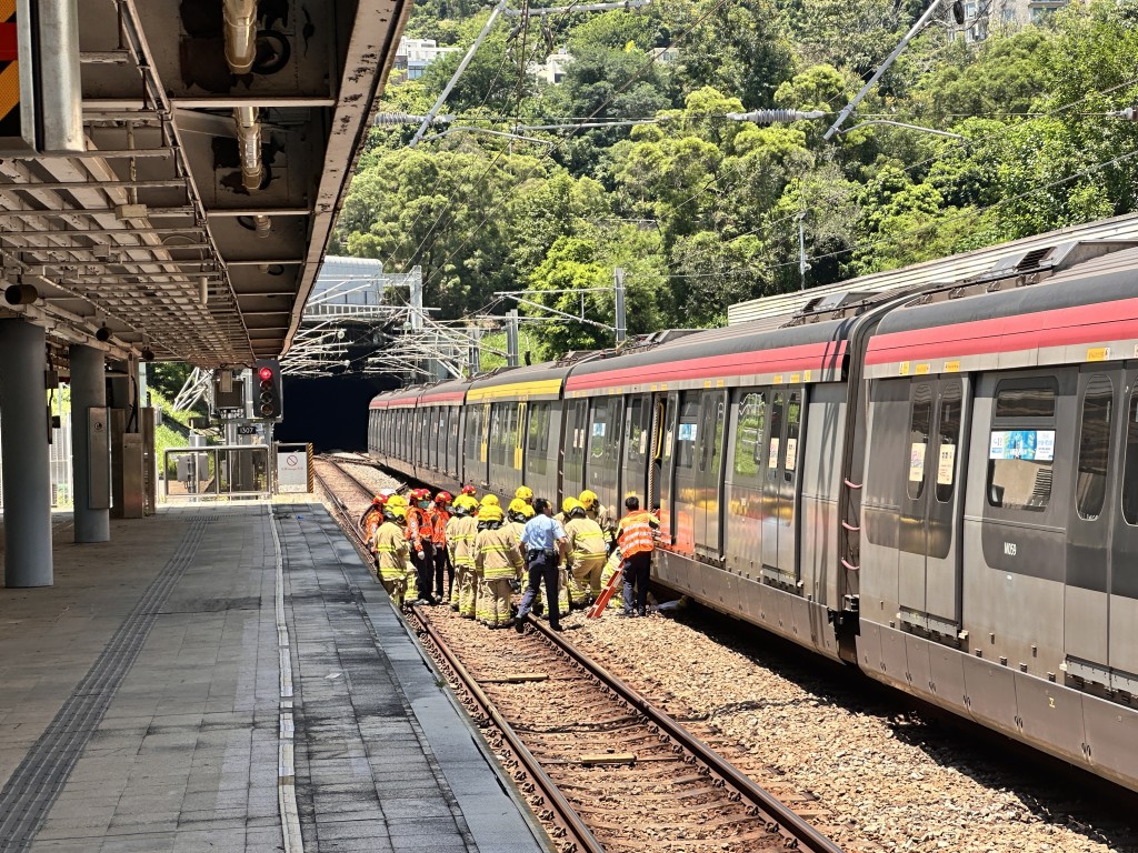 九龍塘站有人進入路軌範圍，消防員進行救援。梁國峰攝