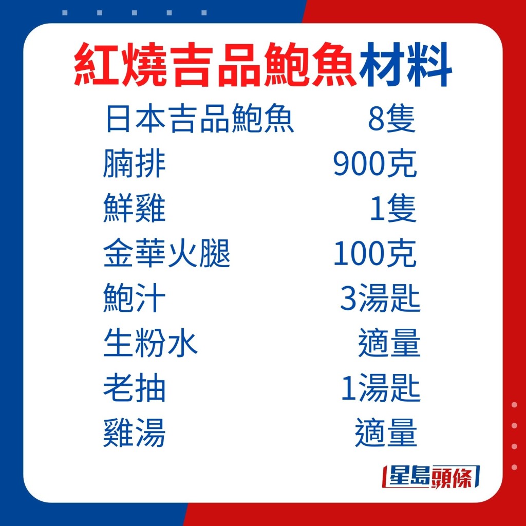 期间必须经过清洗、用刷擦、浸水、焖煮、焗制、调味、加色及埋芡等多个步骤