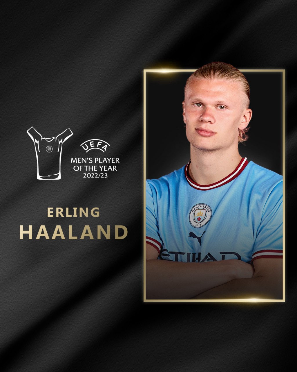 22歲夏蘭特盡掃奬項，再譍22/23歐洲足協年度最佳男子球員。網上圖片UEFA官方