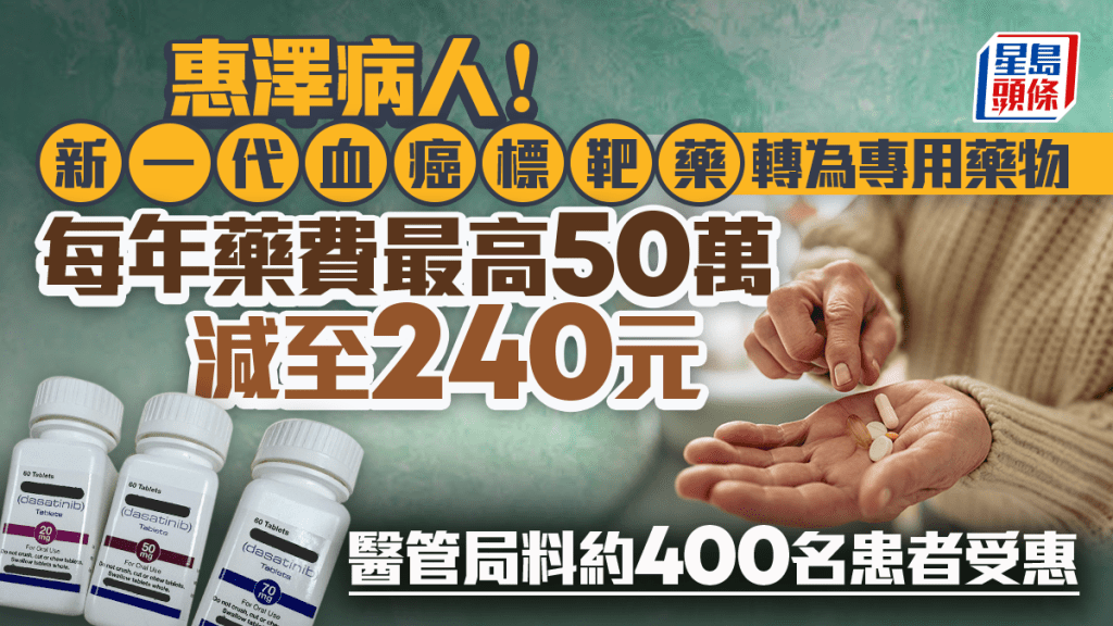 惠澤病人！新一代血癌標靶藥轉為專用藥物 每年藥費最高50萬減至240元 醫管局料約400名患者受惠