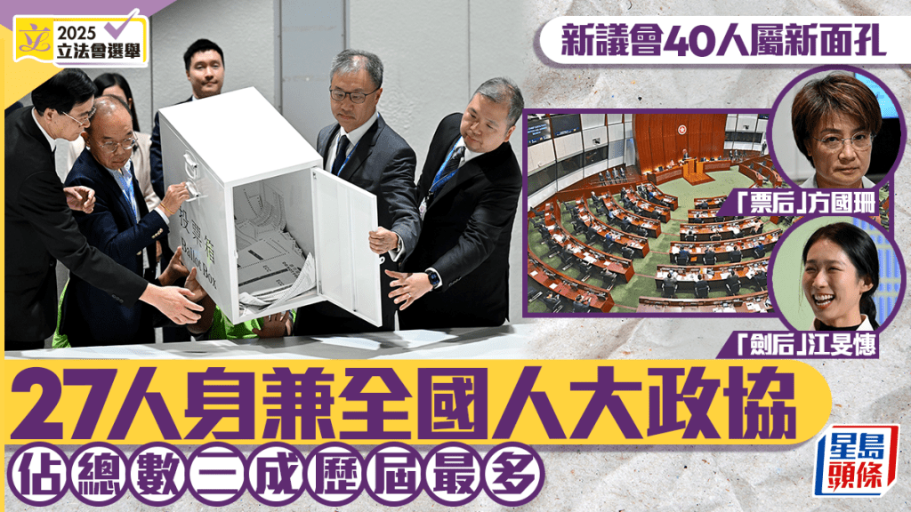 立法會選舉︱新議會40人屬新面孔 27人身兼全國人大政協 佔總數三成歷屆最多