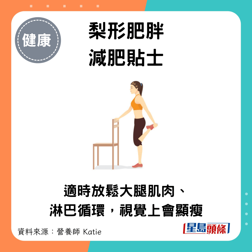 梨形肥胖减肥贴士：适时放松大腿肌肉、淋巴循环，视觉上会显瘦