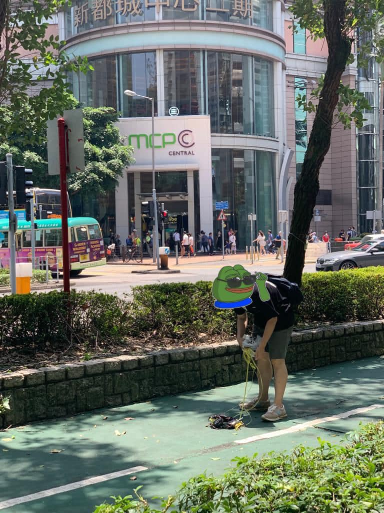  有名男子在烈日當空下帶3隻「寵物蟹」散步（圖片來源：FB @將軍澳主場）