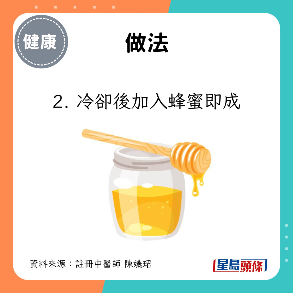 2. 冷卻後加入蜂蜜即成