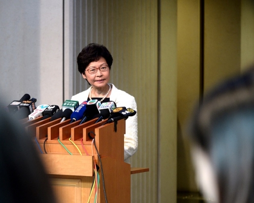 林鄭月娥強調，新一屆政府對取消強積金對沖立場堅定。蘇正謙攝