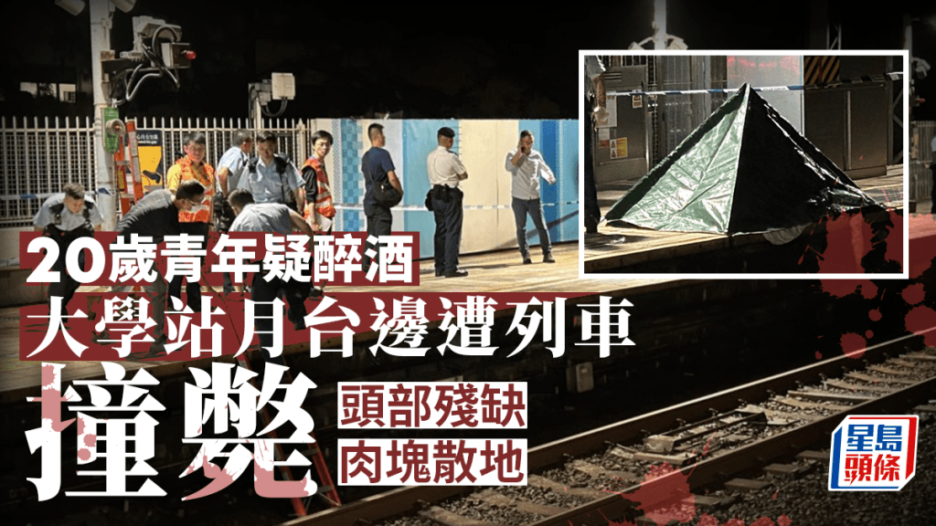 港鐵大學站男子疑醉酒月台邊遭列車撞斃  頭部殘缺有肉塊散落地上