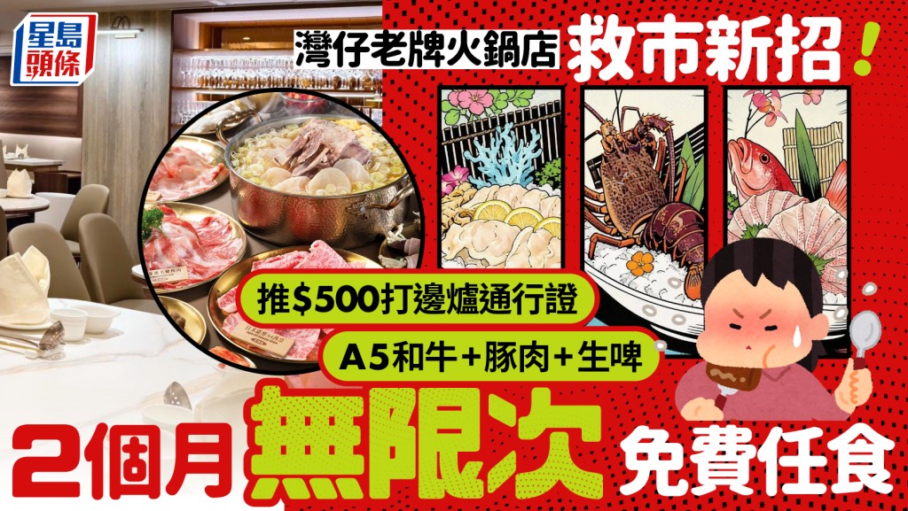 灣仔老牌火鍋店推「火鍋通行證」！無限任食A5前肩肉+Asahi生啤 半價歎象拔蚌/龍蝦/東星斑