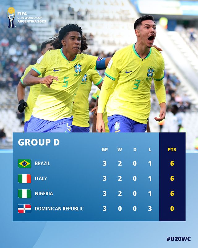 巴西雖在分組賽首戰負於意大利，但最後仍以6分成為D組榜首。FIFA