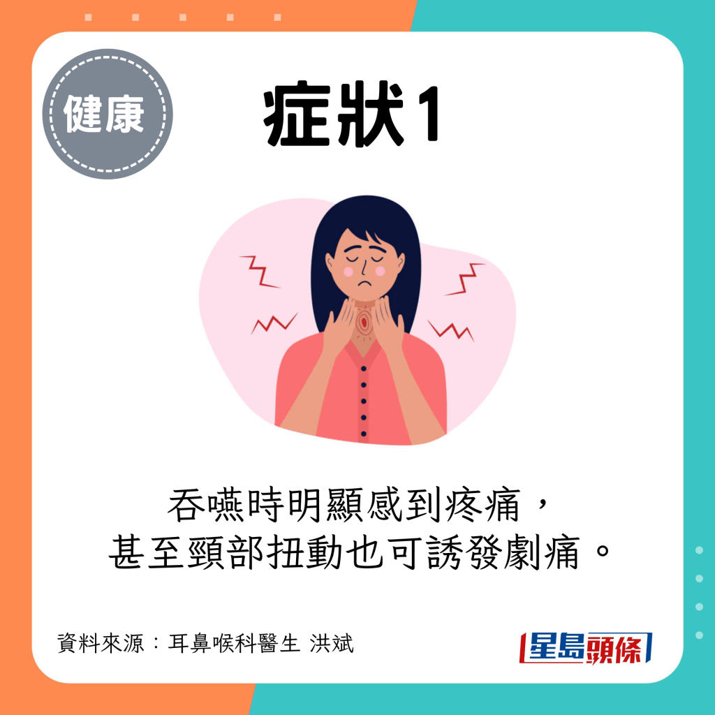吞咽时明显感到疼痛，甚至颈部扭动也可诱发剧痛。