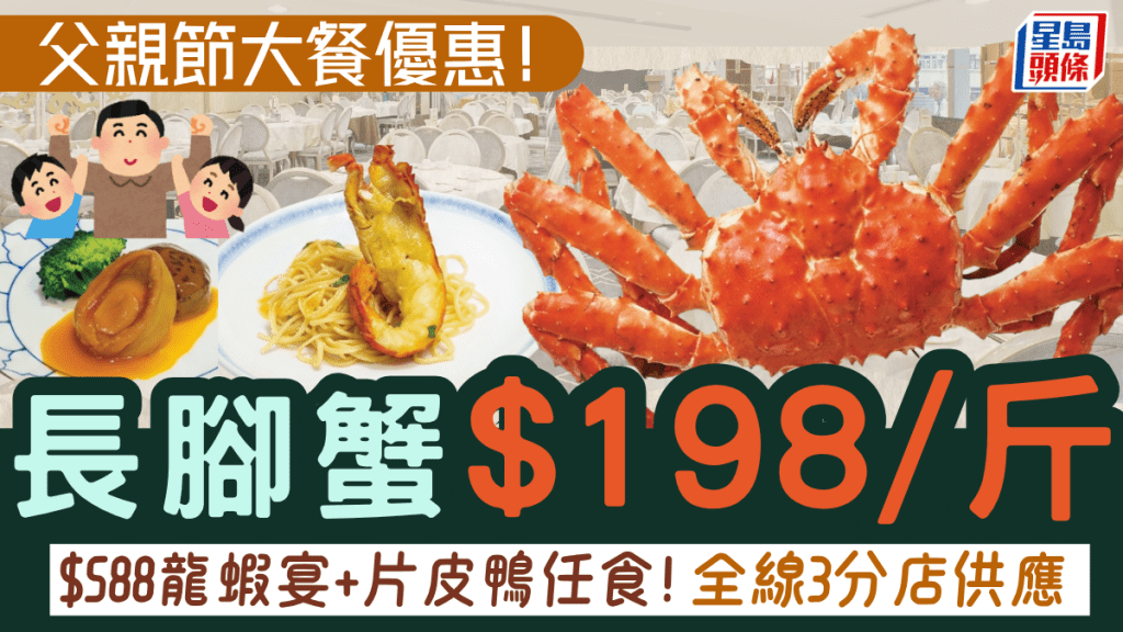 父亲节大餐首选！连锁酒楼$198/斤长脚蟹回归 另设$588龙虾宴+片皮鸭任食