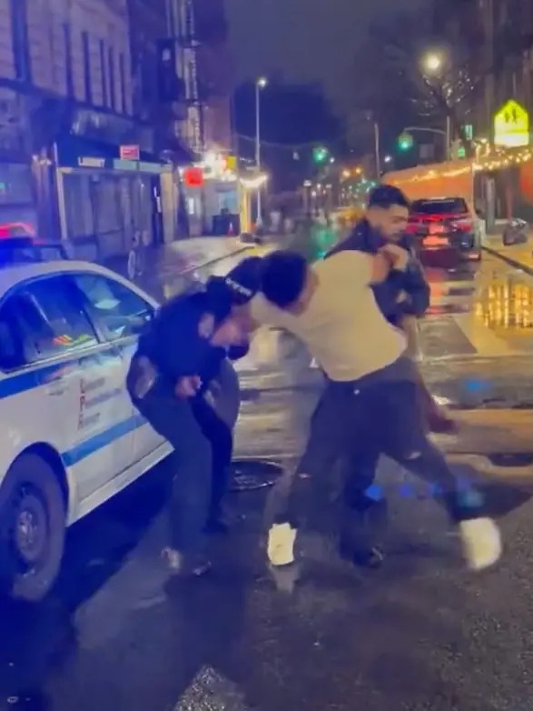 紐約市警員試圖制服一名疑犯時遇激烈反抗。網上圖片