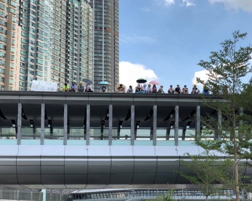 大批高鐵地盤工人危坐天橋頂,追討欠薪。 網民Ken Yiu 圖片