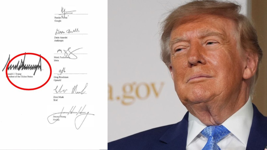 网民发现，特朗普与各科技巨头签署的AI协议，出现串错字。X@whitehouse