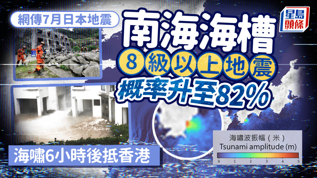 日本地震｜南海海槽地震概率升至82%  海嘯6小時抵港  惟天文台指受4因素影響