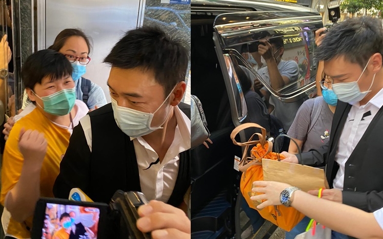 安仔抵髮型屋時有粉絲打氣,離開時又有粉絲送禮物。
