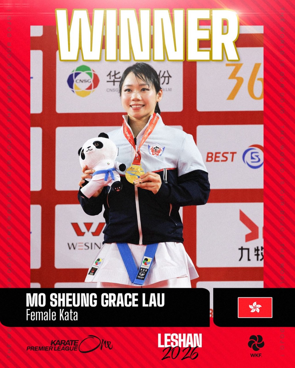 Grace在今季连续三站封后。WKF FB图 Grace在今季连续三站封后。WKF FB图