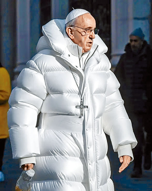 教宗方濟各穿着的白色羽絨褸圖片，是AI生成的「假相」。