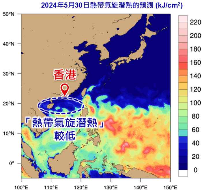 南海北部的热带气旋潜热值亦比较低。天文台图片