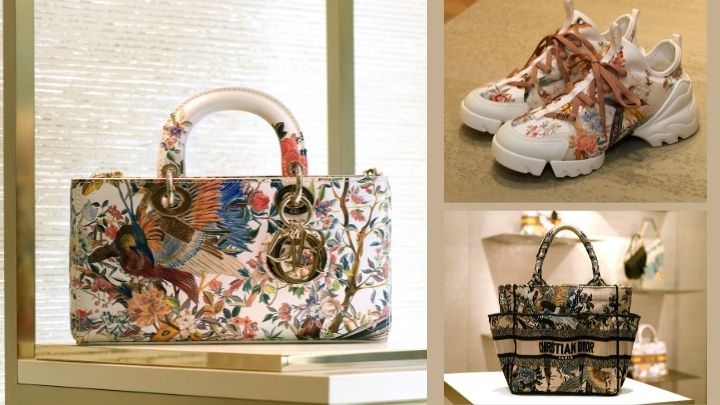 旗艦店獨賣的秋冬季精選女裝服飾，包括左/Lady D Joy手袋/$47,000、右上/D Connect運動鞋/$9,200、右下/小型號Catherine Tote Bag/$29,000。