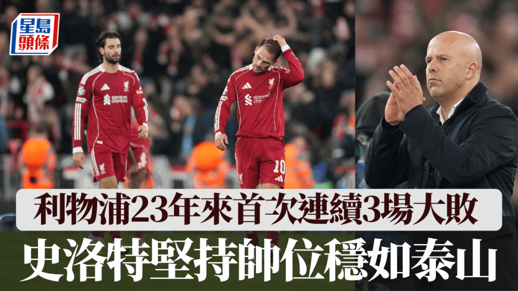 利物浦23年來首次連續3場大敗 史洛特堅持帥位穩如泰山。美聯社