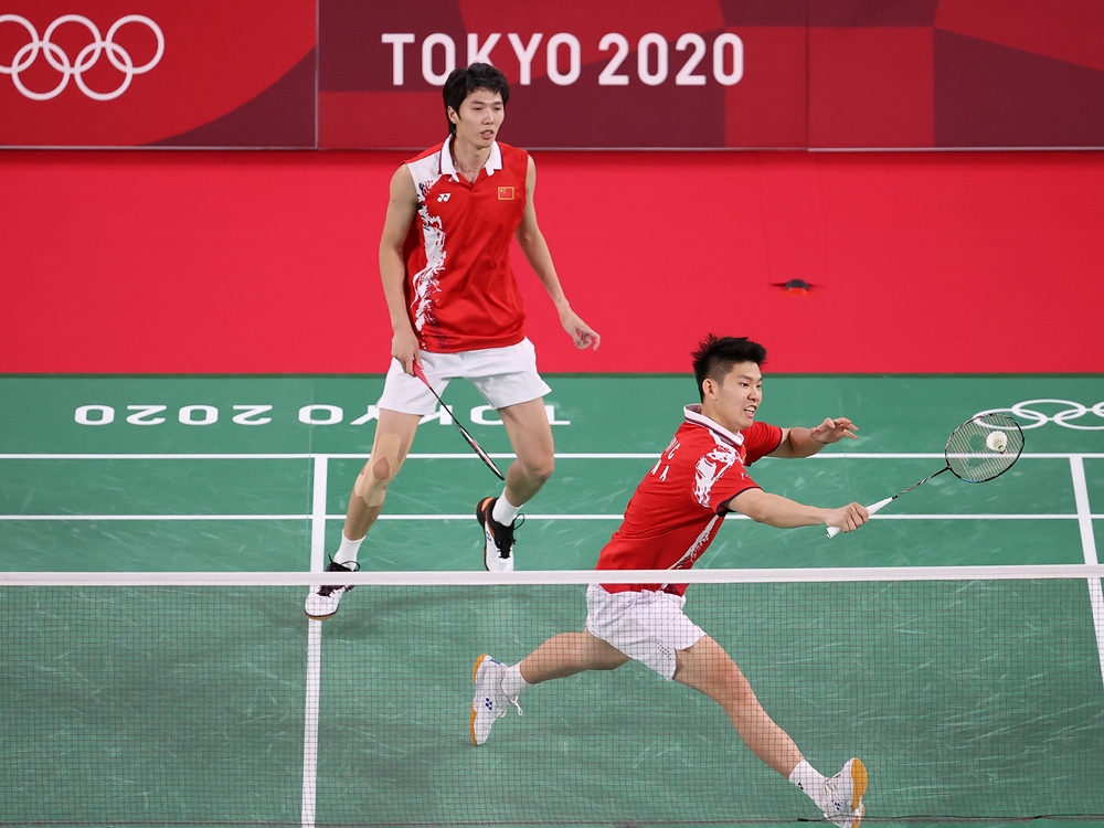 李俊慧與劉雨辰敗給中華台北組合，取得羽毛球男雙銀牌。新華社相片