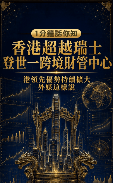 香港已正式超越瑞士，首度榮登「全球跨境財富管理一哥」寶座。