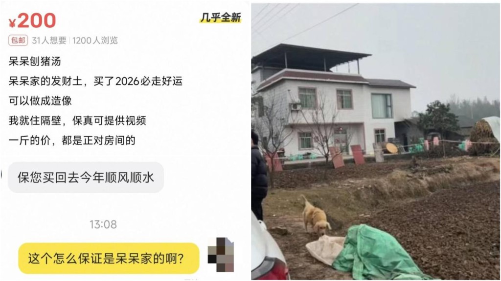 重慶女孩「呆呆」發起的「刨豬宴」刷屏全網，有網友在二手交易平台賣「呆呆家發財泥土」。