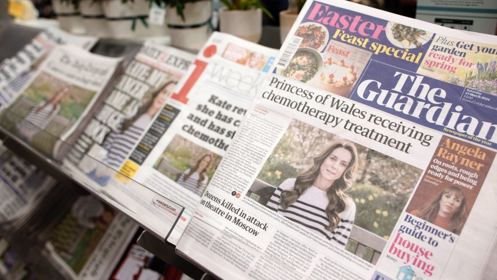 英國各報章均以凱特患癌的消息做頭版新聞。 美聯社