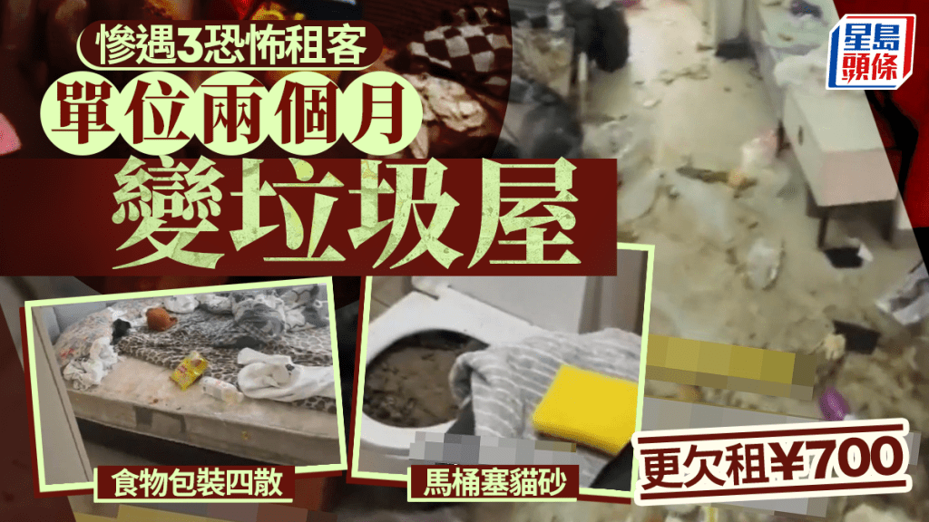 恐怖租客︱3女住兩個月單位變「垃圾屋」  業主:馬桶遭貓砂全塞