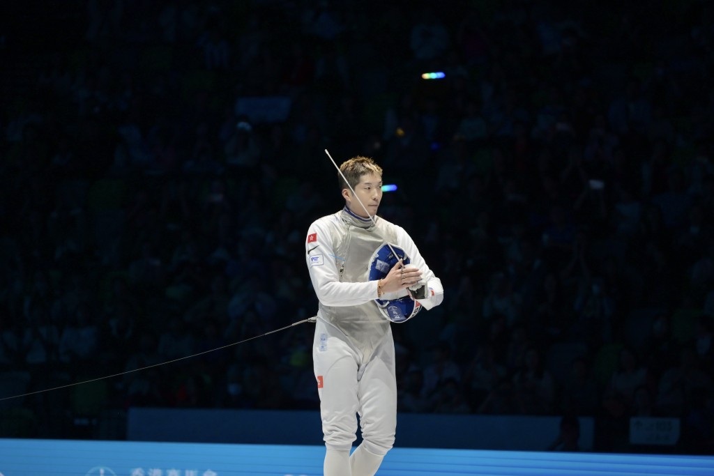 張家朗銅牌戰大勝對手。何君健攝 張家朗銅牌戰大勝對手。何君健攝