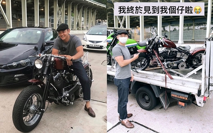 張振朗騎住心愛古董電單車,超開心。