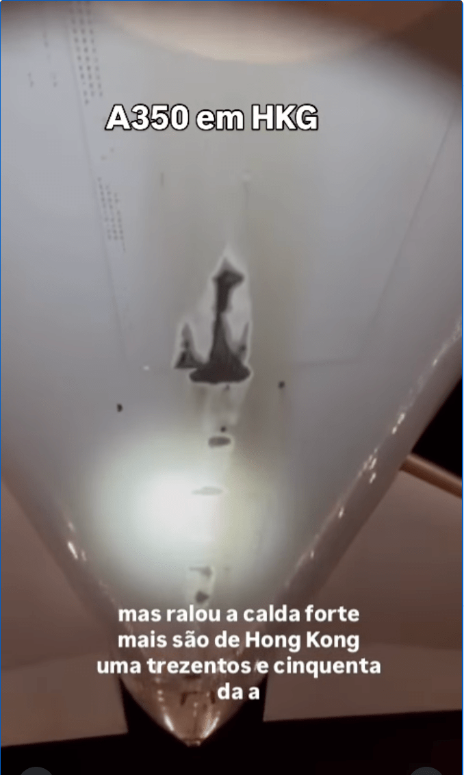 涉事客機復飛期間機尾觸地涉事客機機尾蒙皮受損。網上片段截圖 IG@rafaelsantos.tiozao