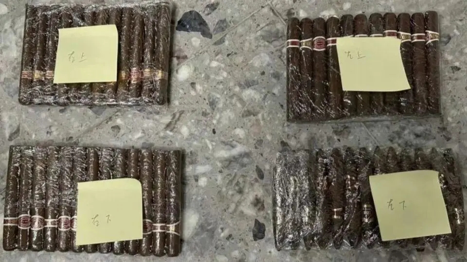 北上男腿綁49支雪茄，被西九龍站海關截查。 海關發布