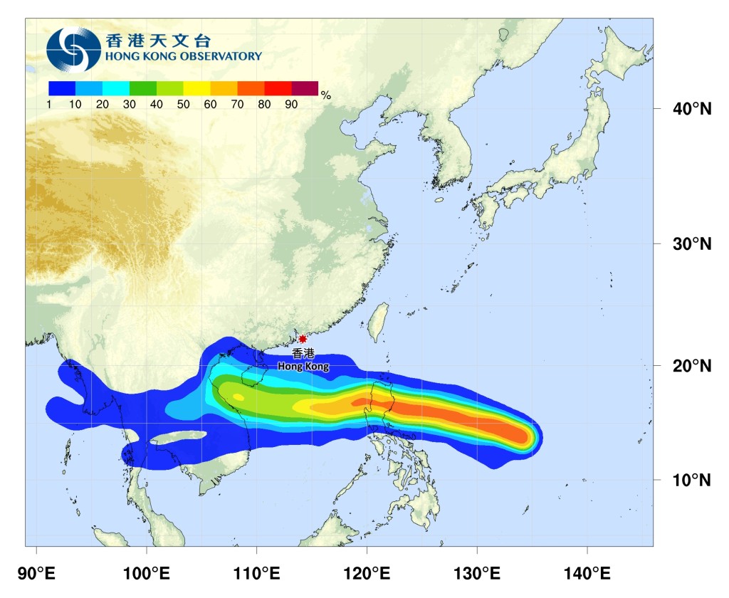 熱帶低氣壓趨南海。熱帶氣旋路徑概率預報