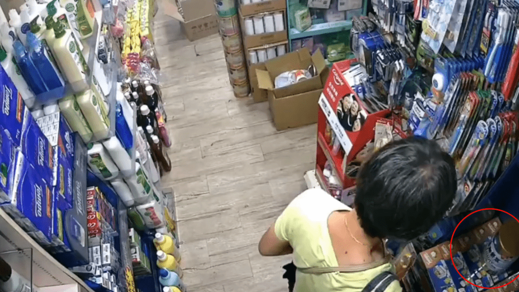 影片看到一名中年妇人在店内徘徊。