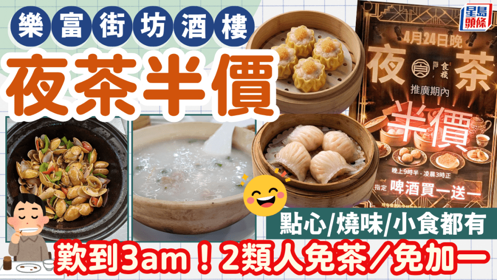 樂富街坊酒樓推夜茶優惠！全場點心/燒味半價 2類人免茶免加一 宵夜飲到3am 