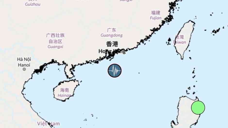 南中國海發生4.9級地震。天文台圖片