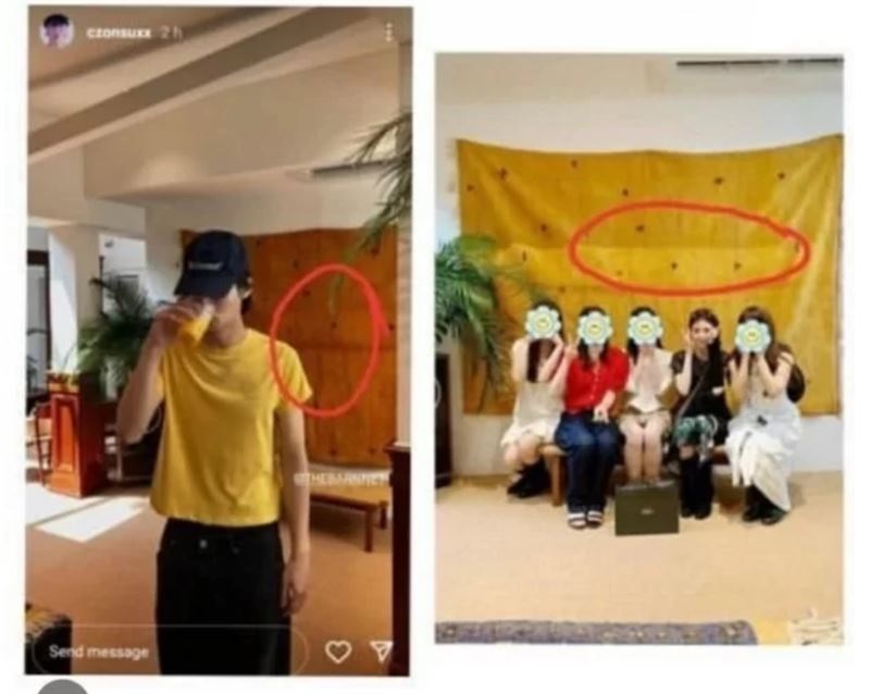 網民又發現韓韶禧與蔡鐘碩有背景一樣的照片。