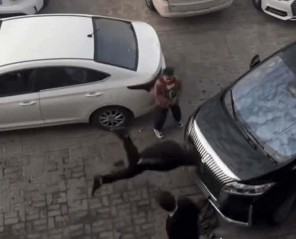 河南汉多次倒地后再来以头撼对方车头。