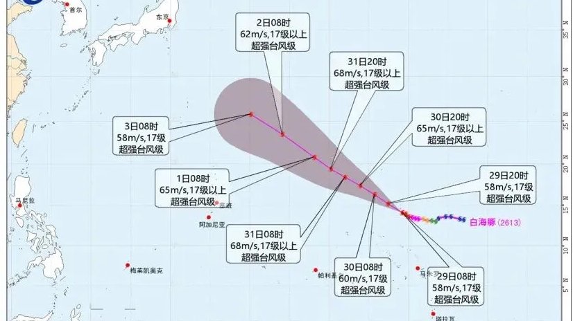 颱風白海豚正往日本方向前進。