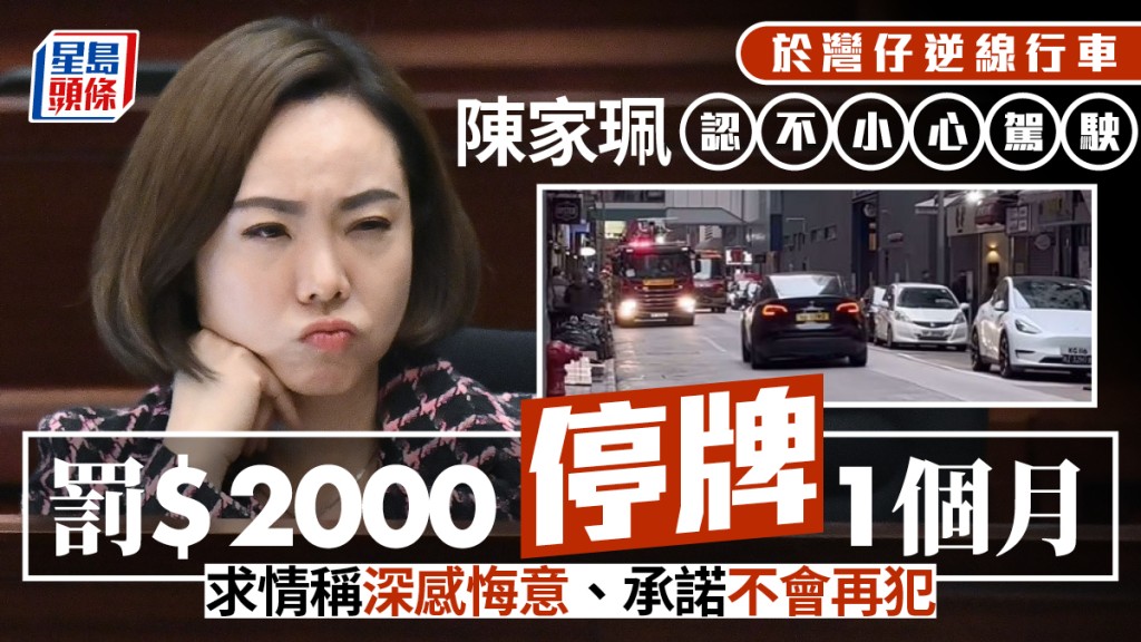涉謝斐道逆線行車 立法會議員陳家珮承認不小心駕駛傳票罪 被判罰款2千元兼停牌1個月