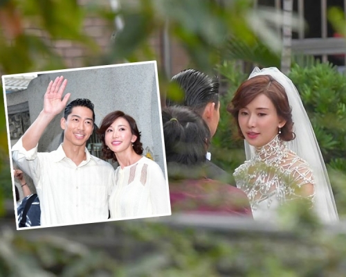 林志玲與老公穿婚紗禮服綵排後,換過便服步出跟傳媒及群眾打招呼。