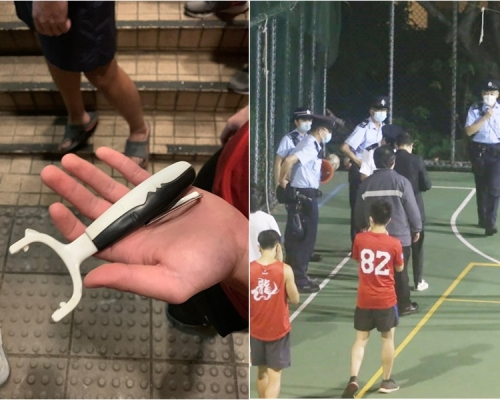 港大宿舍削皮刀墮下砸傷男生，警員接報到場調查。