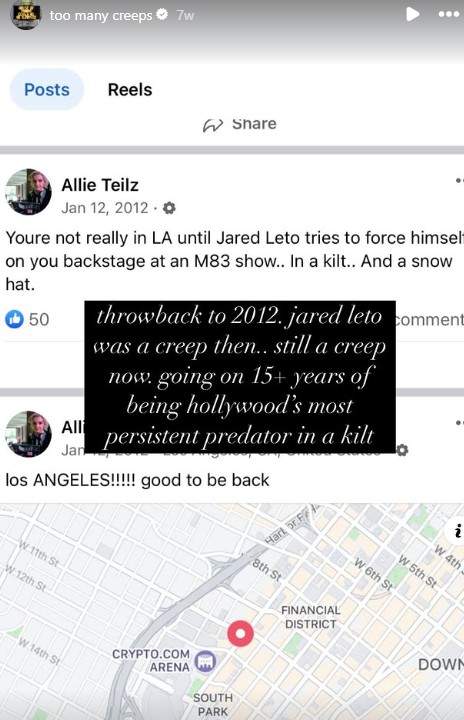DJ Allie Teilz去年曾在IG限動中轉載她於2012年自爆曾遭謝勒力圖性侵的貼文。