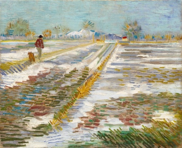 梵谷於1888年完成的作品《雪中風景》。(網圖)