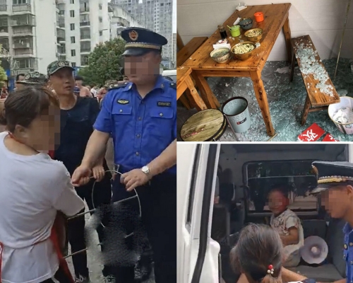 城管執法衝突撞爆餐廳玻璃門,無辜女童恐毀容。(網圖)