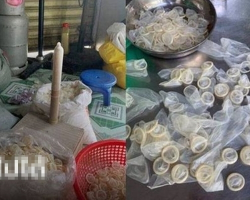 越南工廠回收32萬個二手避孕套。 網圖