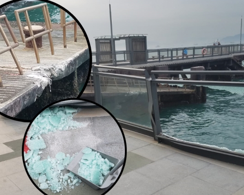 中西區海濱長廊的玻璃圍欄及石壆被撞毀。 楊偉亨攝